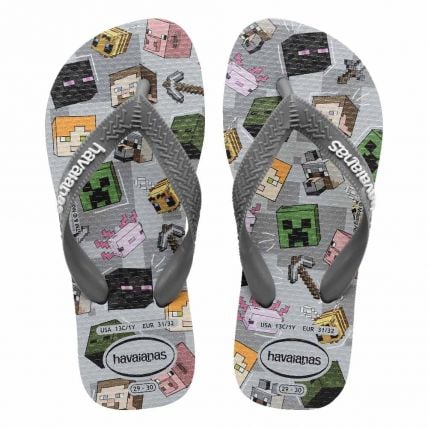 Chinelo Havaianas Kids Minecraft 35 Ao 42 - Cinza Aço (5178) - Atacado