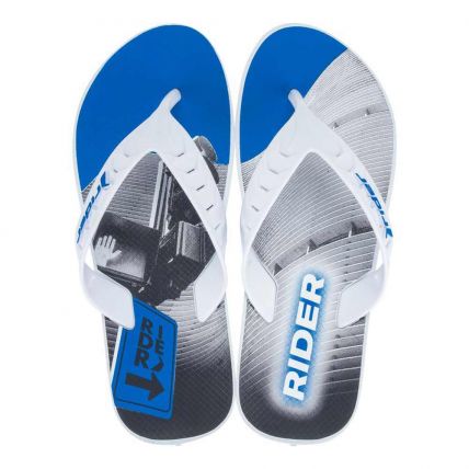 Chinelo Masculino Rider Street City 12107 - Branco/branco/azul (Bd567) - Atacado