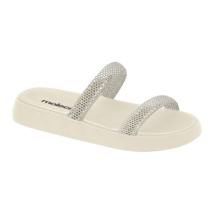 Sandália Feminina Moleca 5507.101.28377 - Branco Off Prata/branco Off (94102) - Atacado 