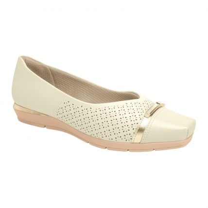 Sapato Feminino Piccadilly 147312 - (9 Pares) - Off White/ouro - Atacado